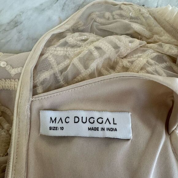 MAC DUGGAL Nude Sequined Illusion High Neck Long Sleeve Midi Dress size 10 NWOT - Picture 5 of 9